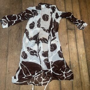 Milly Brown White Floral Silk Transparent Cover-up Summer Beach Sz Small Sz 6
